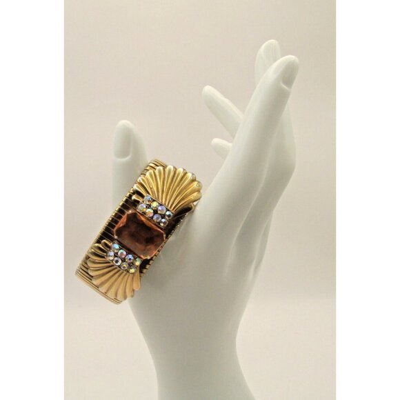 Kirks Folly Rosegoldtone Cobra Strech Shell Aurora Boreals Details Bracelet Rare - Picture 4 of 13